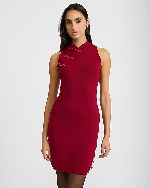 Novelty Bow Seamed Sleeveless Mini Sweater Dress