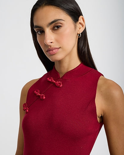 Novelty Bow Seamed Sleeveless Mini Sweater Dress