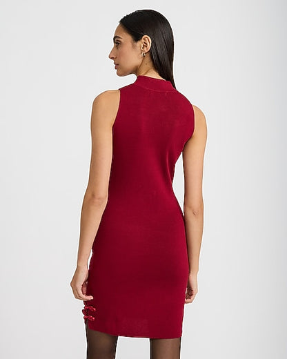 Novelty Bow Seamed Sleeveless Mini Sweater Dress