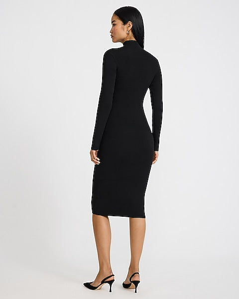 Color Block Mock Neck Long Sleeve Midi Sweater Dress in Airy Soft - B&W Print