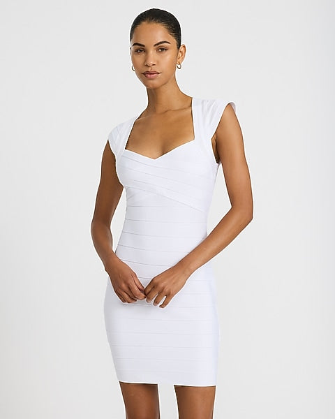 V-Neck Cap Sleeve Bandage Mini Sheath Dress