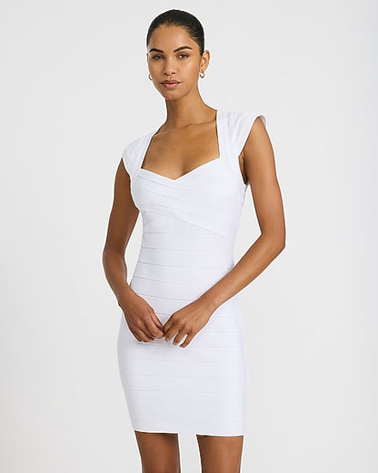 V-Neck Cap Sleeve Bandage Mini Sheath Dress