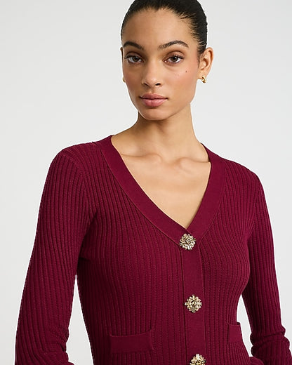Ribbed V-Neck Novelty Button Peplum Maxi Sweater Dress
