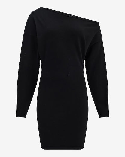 One Shoulder Asymmetrical Mini Sweater Dress