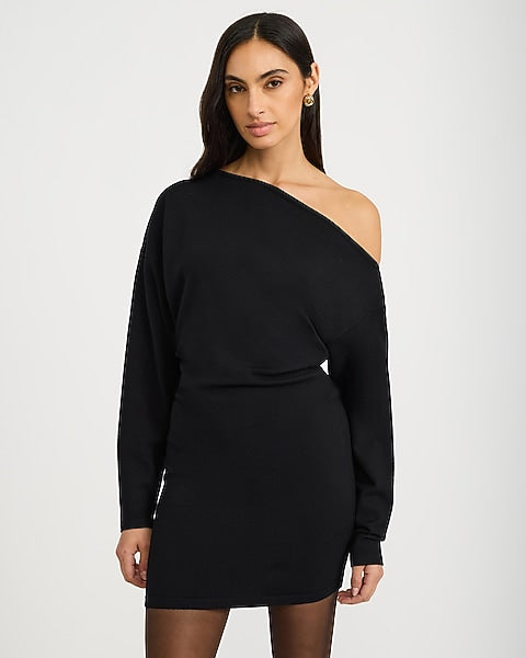 One Shoulder Asymmetrical Mini Sweater Dress