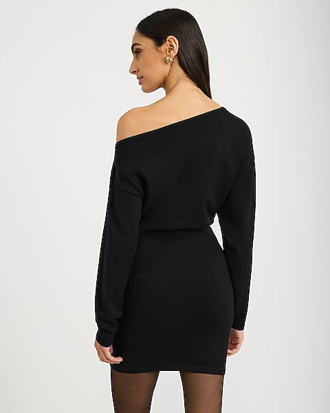 One Shoulder Asymmetrical Mini Sweater Dress