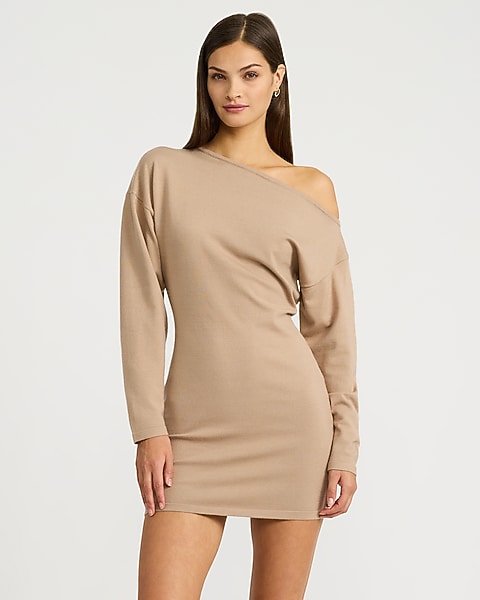 One Shoulder Asymmetrical Mini Sweater Dress