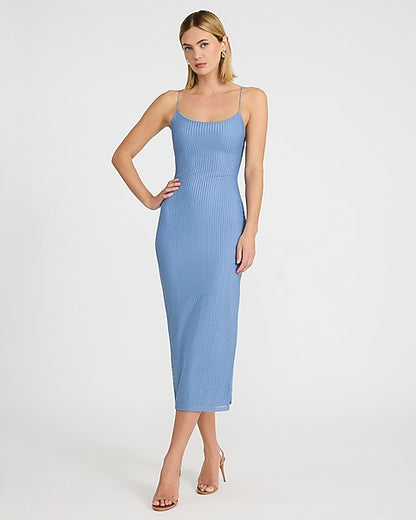 Textured Scoop Neck Lace Up Back Midi Slip Dress