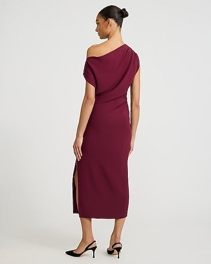 Asymmetrical One Shoulder Midi Sheath Dress in Luxe Stretch