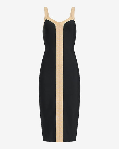 Express x bebe | Color Block Sweetheart Bandage Midi Dress - Pitch Black