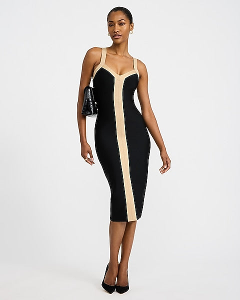 Express x bebe | Color Block Sweetheart Bandage Midi Dress - Pitch Black