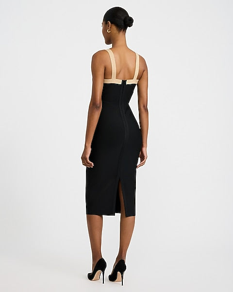 Express x bebe | Color Block Sweetheart Bandage Midi Dress - Pitch Black